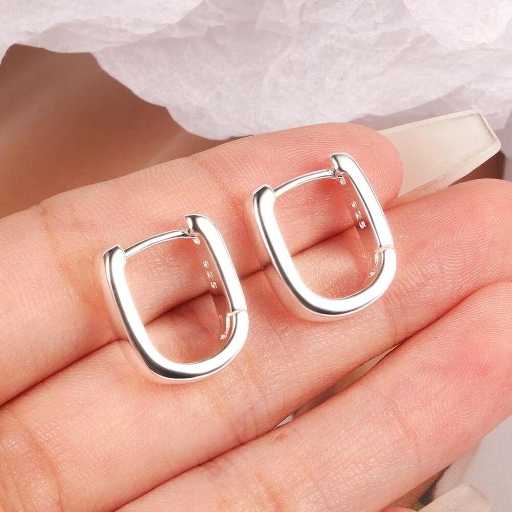 925 Sterling Silver Earrings Small Chunky Silver Earrings for Women Tren… - Picture 5 of 6